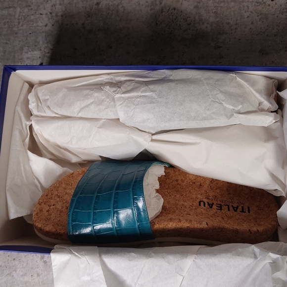 Italeau Teal Leather Sandals